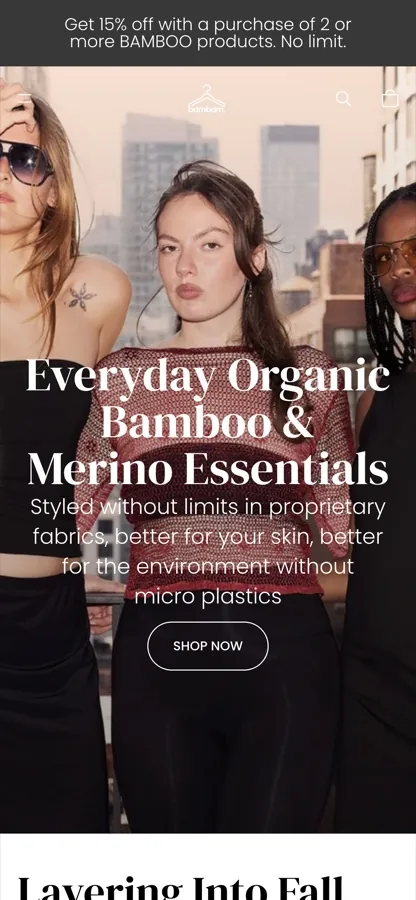 The bambam storefront on a phone, with the organic bamboo hero at mobile width