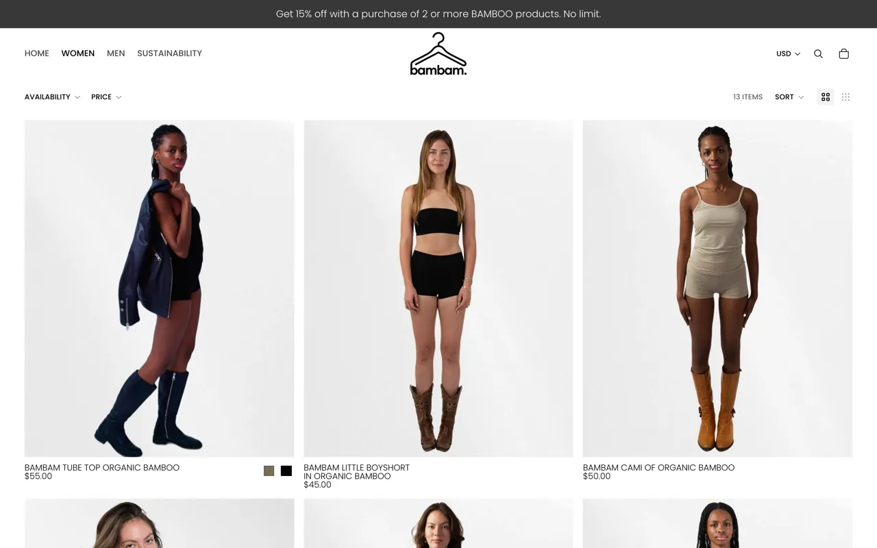 bambam womenswear collection in organic bamboo