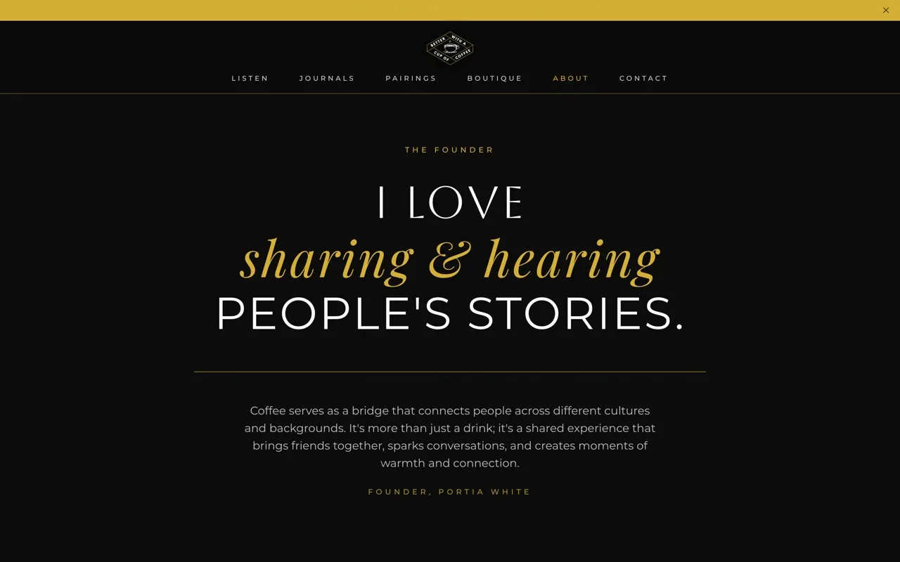 The About page introducing founder Portia White
