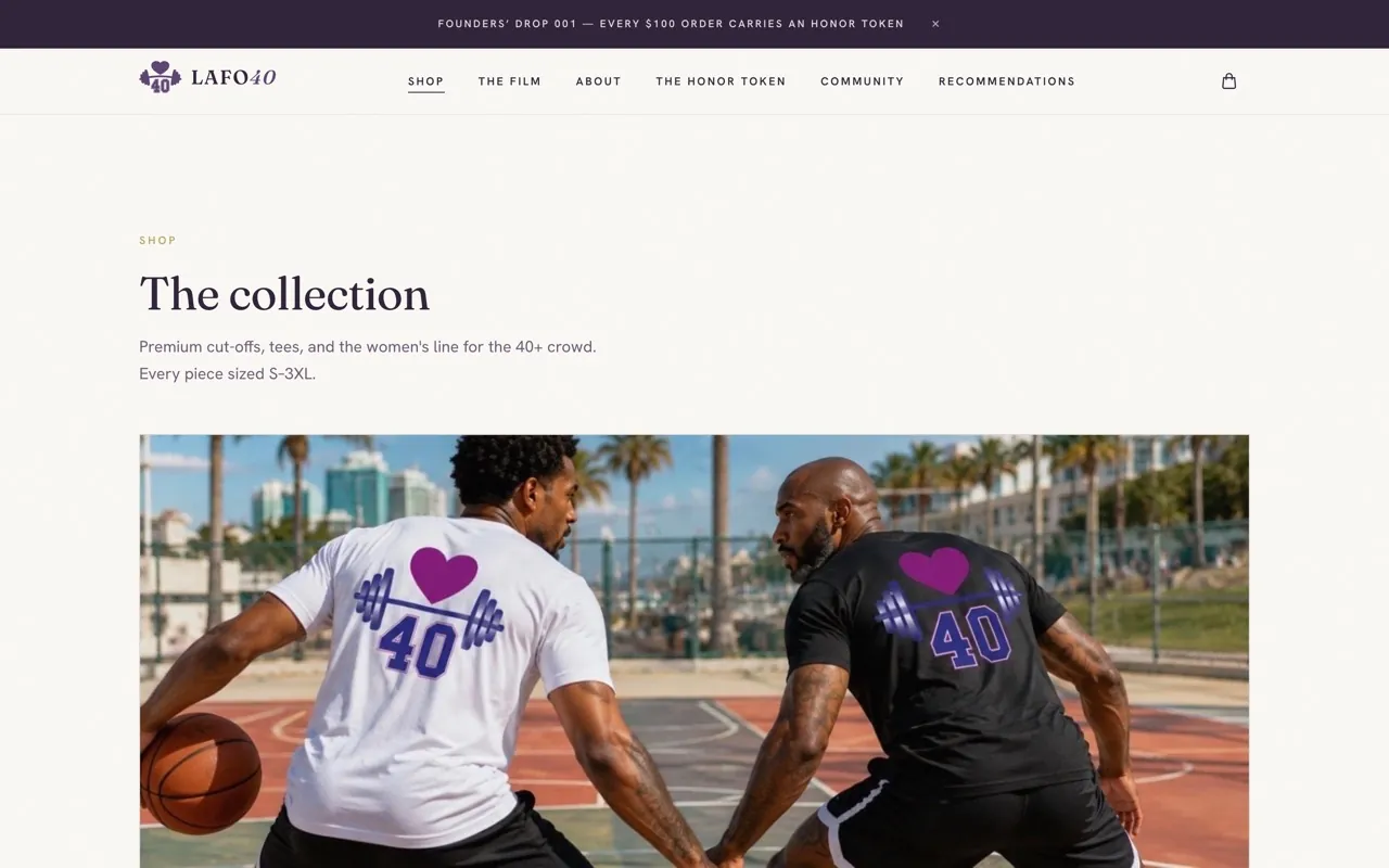 LAFO40 shop presenting Founders Drop 001, the first drop built to last
