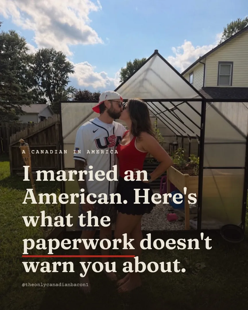 Instagram carousel cover titled Marrying An American, in the shared series layout