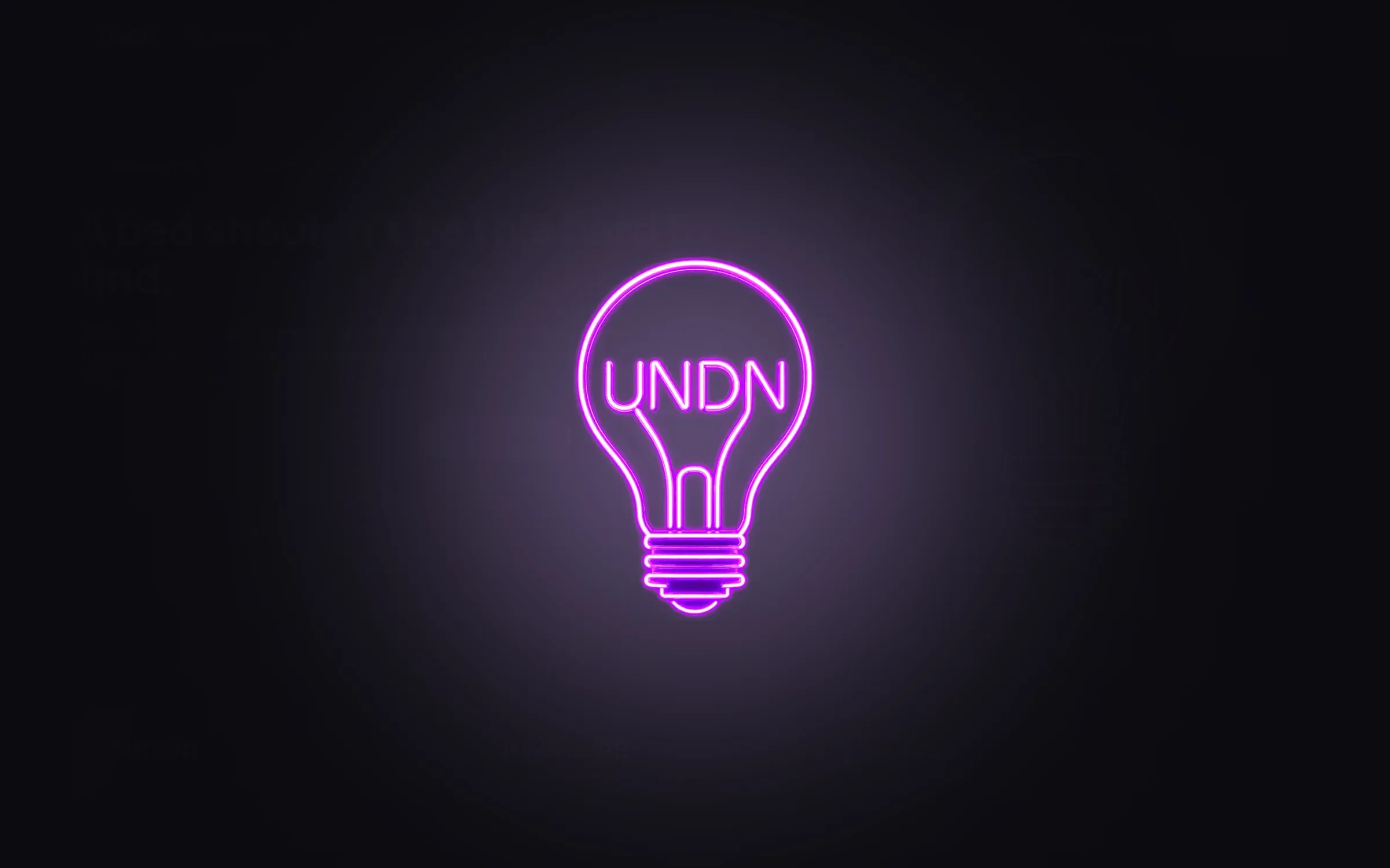 UNDN marketing site intro: the neon UNDN lightbulb glowing on black