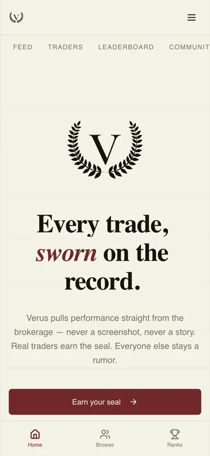 Verus on a phone, with the verification hero at mobile width
